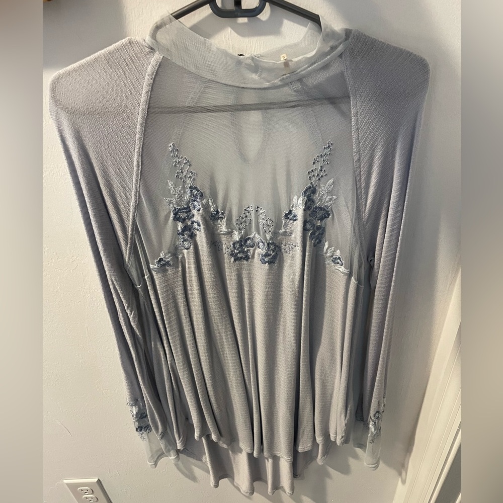 Grey Blue Long Sleeve Top